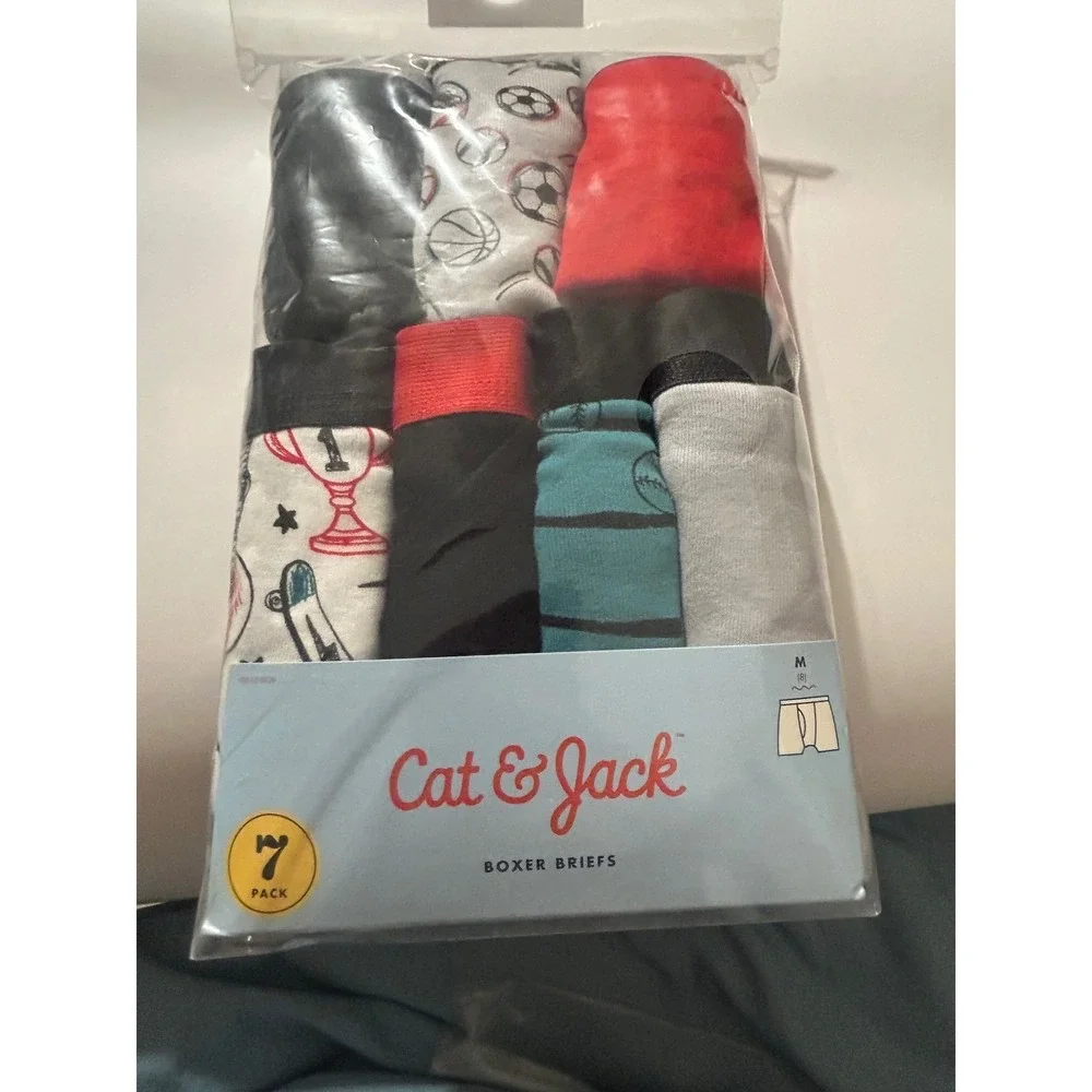 Cat & Jack Boys Boxer Briefs 7 Pack Sports Prints Solids Multicolor Size M 8